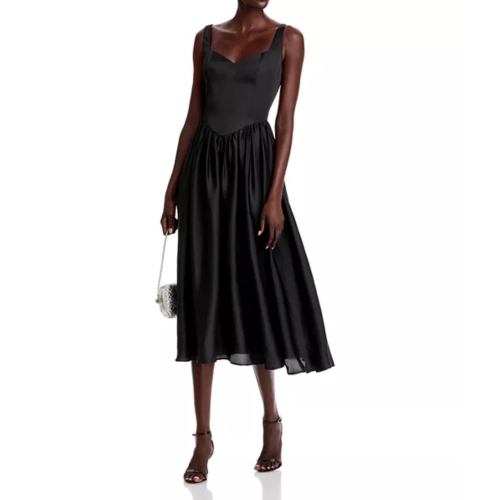 AQUA Black Midi Dress Sleeveless Fit and Flare Evening Cocktail Party XS‎